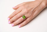 Peridot & Diamond Trapezoid Three-Stone Ring