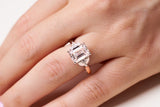 Emerald Cut Petal Motif Diamond Enagement Ring