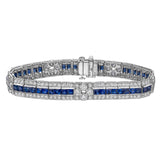 Blue Sapphire and Diamond Clover Art-Deco Inspired Bracelet