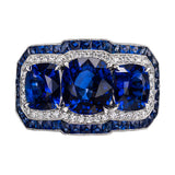 Sapphire & Diamond Three Stone Art-Deco Halo Ring