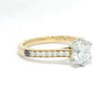 Round Brilliant & Blue Sapphire Accent Solitaire Diamond Engagement Ring