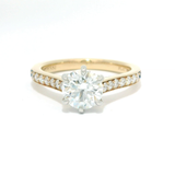 Round Brilliant & Blue Sapphire Accent Solitaire Diamond Engagement Ring