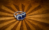 Sapphire & Diamond Three Stone Art-Deco Halo Ring
