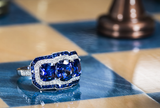 Sapphire & Diamond Three Stone Art-Deco Halo Ring