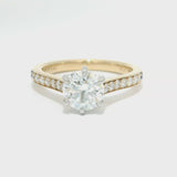 Round Brilliant & Blue Sapphire Accent Solitaire Diamond Engagement Ring