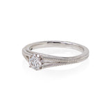 14KT DIAMOND ENGAGEMENT RING .25CTTW DIAMONDS. SPLIT SHANK-MILGRAIN, WHITE GOLD
