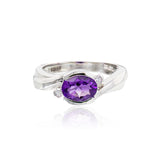 14KT SEMI BEZEL AMETHYST RING, OVAL SHAPE STONE, 8X6,