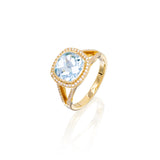 18 kt yellow gold sky blue topaz and diamond ring - .25 ct. diamonds total weight