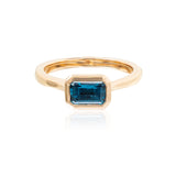 Rectangular Blue Ziron bezel set 7 x 5 mm faceted 14kt rose gold