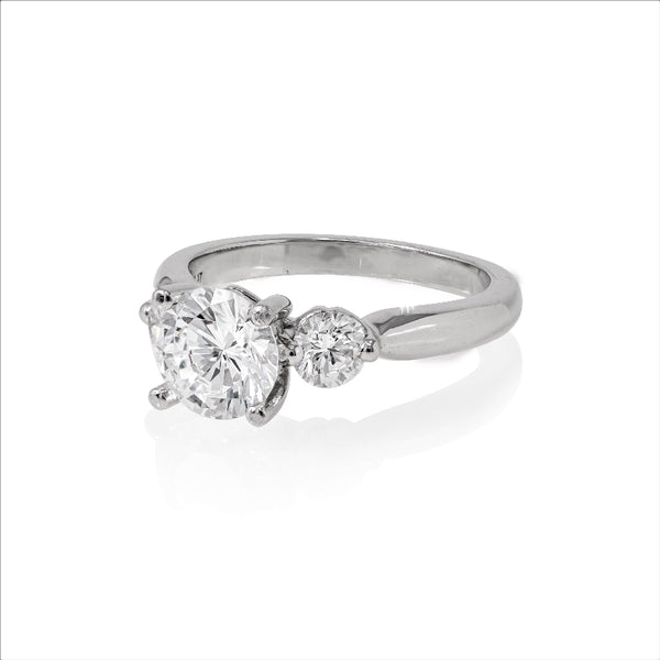 Platinum 3 stone crown semi mount for 1.50 carat round center (CZ) and 2 side diamonds 0.62cttw G/SI1