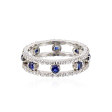18kt wg Duette ring 80 diamonds .96cttw., 8 round blue sapphires .60cttw