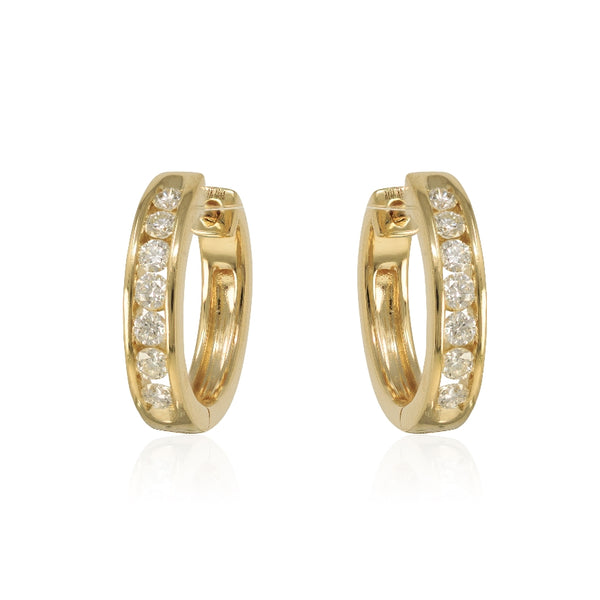 14KT Yellow Gold Huggies With 14 Round Channel Set Diamonds