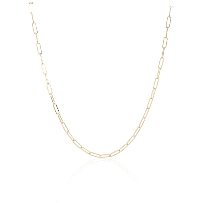 14kt yellow gold paper clip necklace. 2.5mm, 20 inches