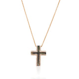 Rose gold, diamonds and mother of pearl Cross and chain.