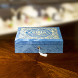 Sea Blue rectangular watch box, arabesque decor, 27x25x8cm, made in Sorrento