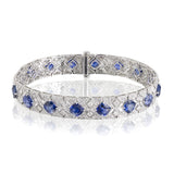 Diamond and Sapphire bracelet complete with 13.64 cts of Sri Lankan Sapphires and 4.70cts of E-F, VVS-VS color. Crafted in 18k white gold