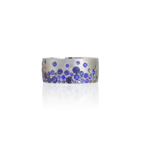 White Gold Galaxy Ring with Blue Sapphires