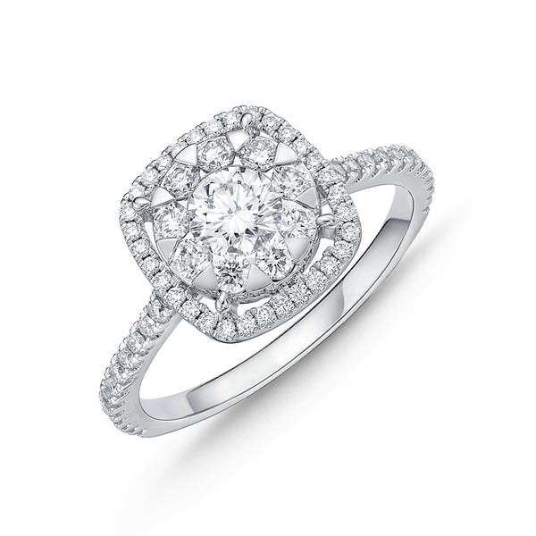 Cushion Halo Diamond Engagement Ring in White Gold 1.0 ct
