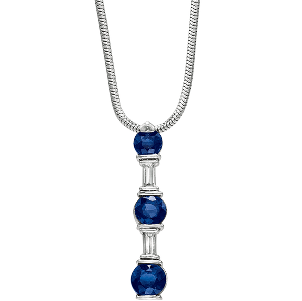 Baguette & Round Sapphire & Diamond Pendant