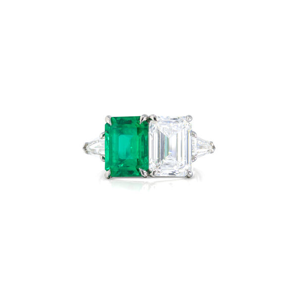 Custom Emerald and Diamond Twin Ring