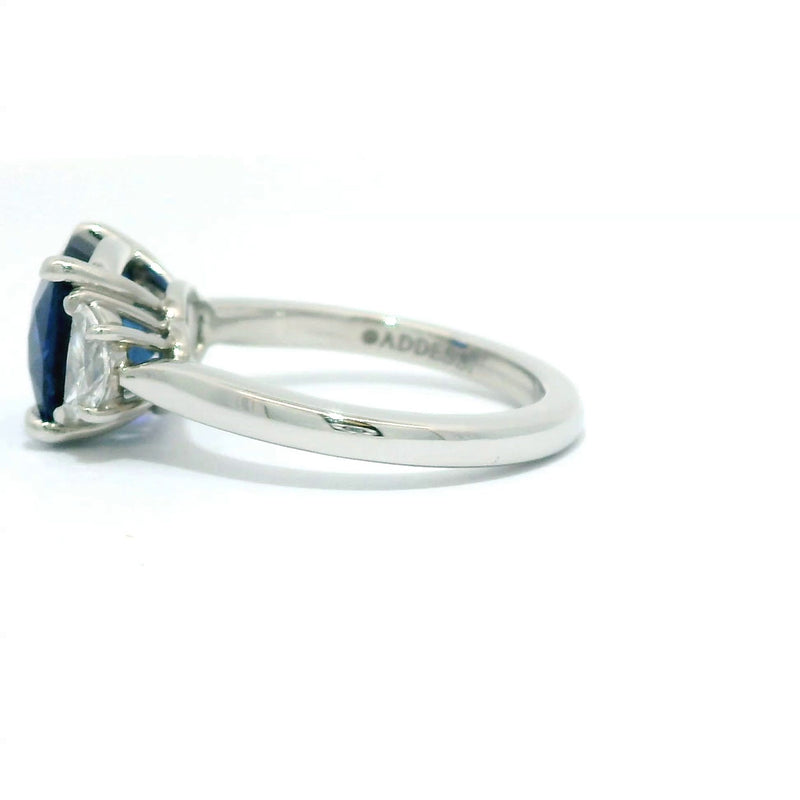 Cushion Blue Sapphire & Half Moon Diamond Ring