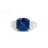 Cushion Blue Sapphire & Half Moon Diamond Ring