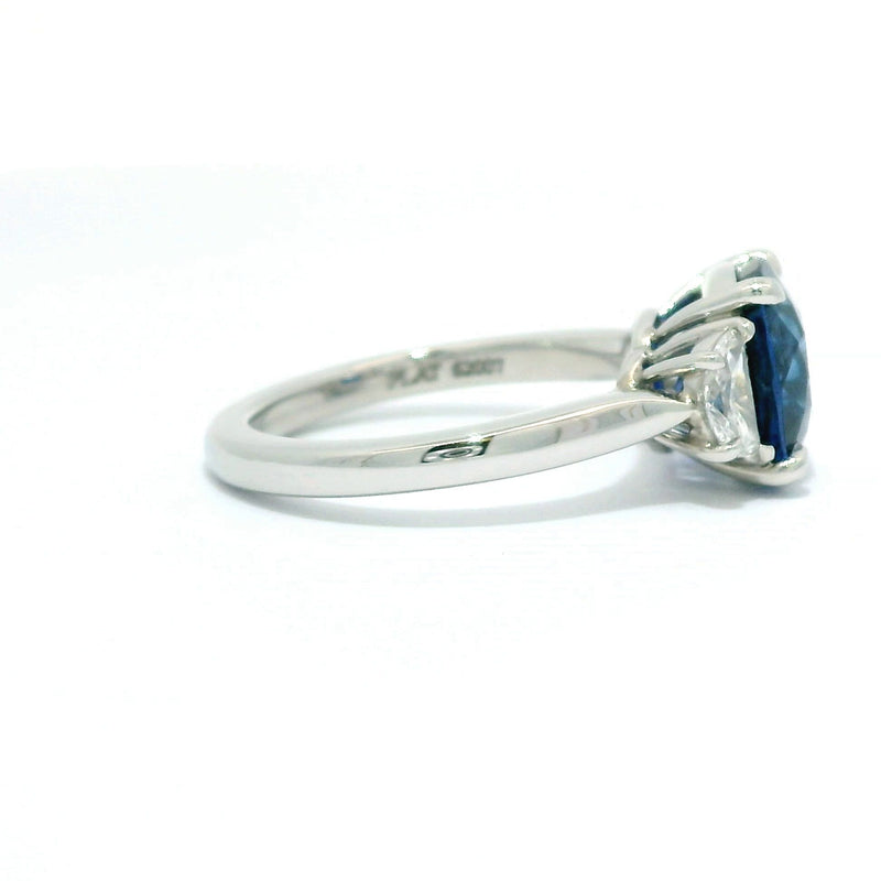 Cushion Blue Sapphire & Half Moon Diamond Ring