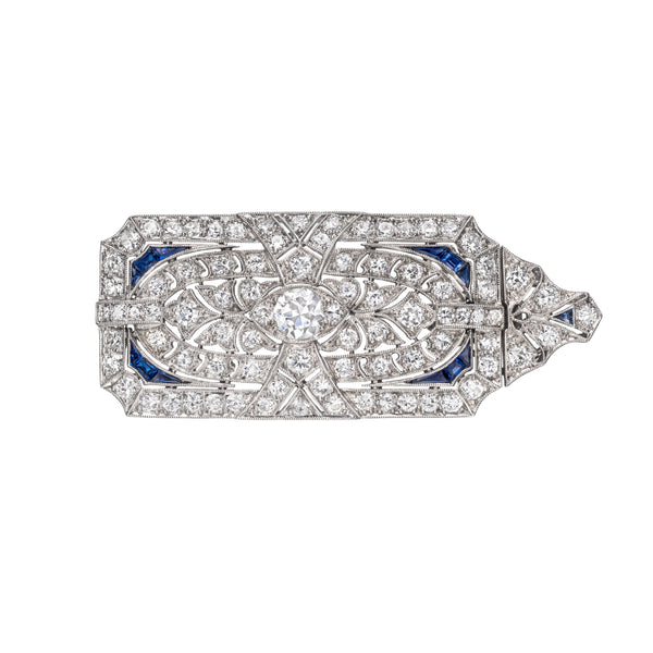 Art Deco Diamond & Sapphire Brooch