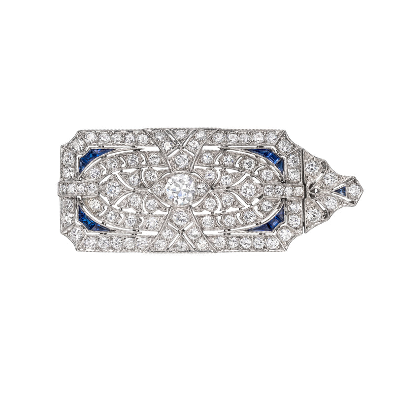 Art Deco Diamond & Sapphire Brooch