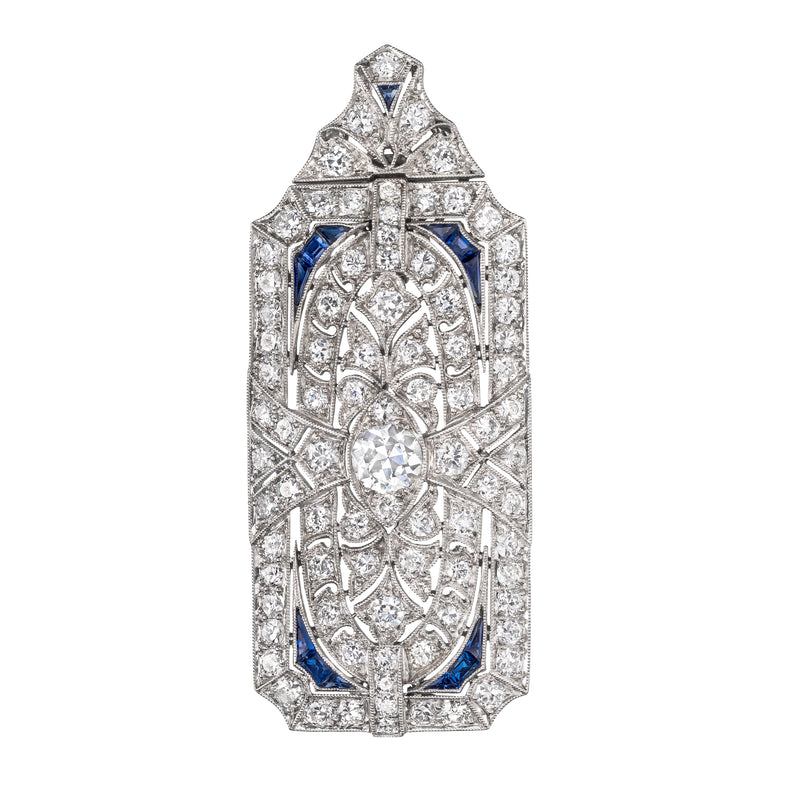 Art Deco Diamond & Sapphire Brooch