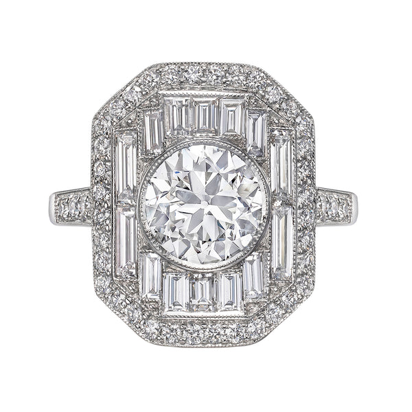 Art Deco-Inspired Round Brilliant & Baguette Shield Ring