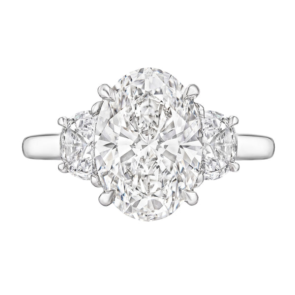 Oval & Half Moon Diamond Engagement Ring