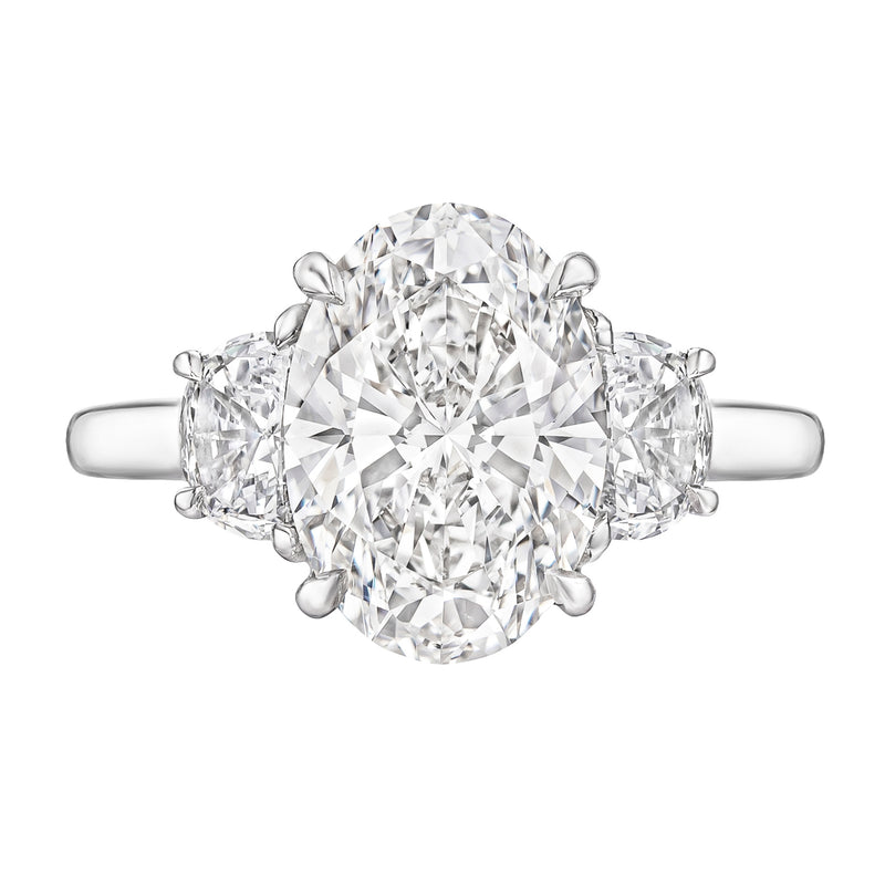 Oval & Half Moon Diamond Engagement Ring