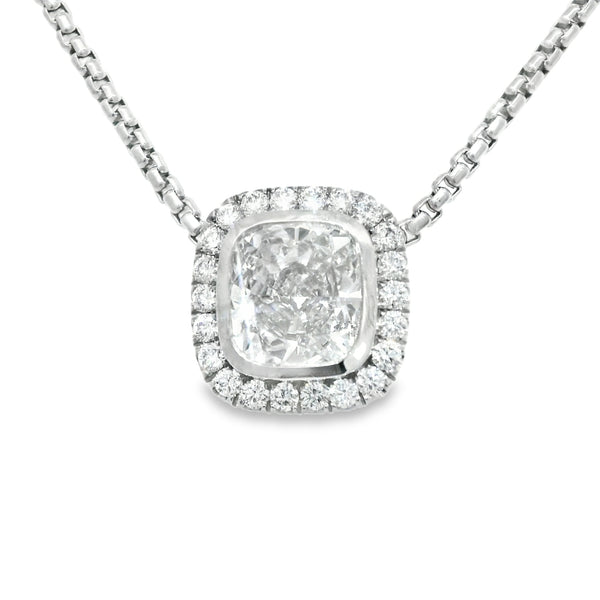 Cushion Cut Bezel-Set Diamond Pendant
