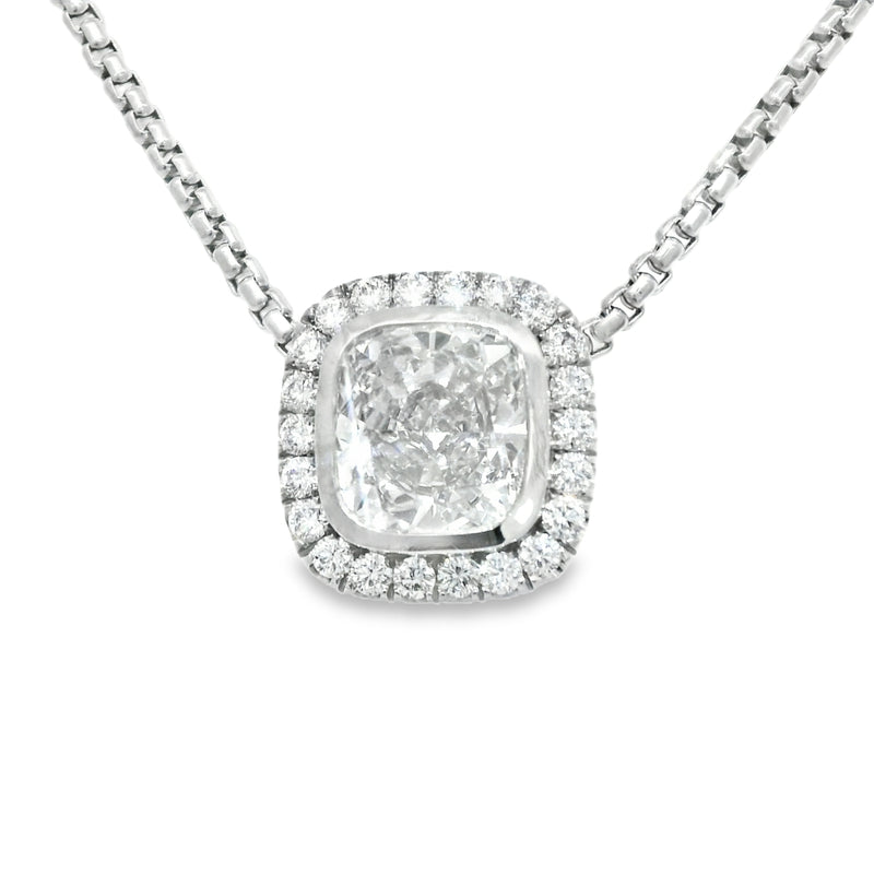 Cushion Cut Bezel-Set Diamond Pendant