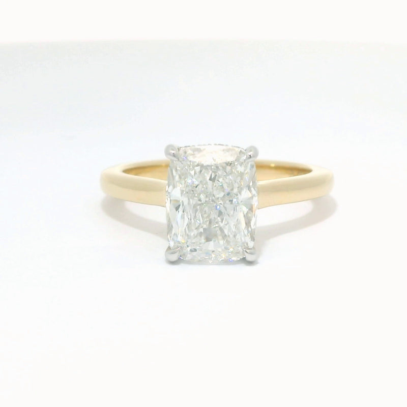 Elongated Cushion Shape Diamond Engagement Ring with Hidden Halo