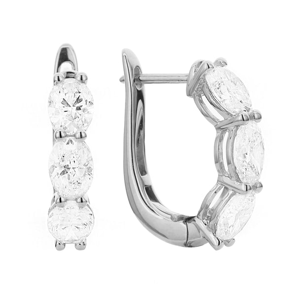 Three-Stone Oval Diamond Huggie Earrings