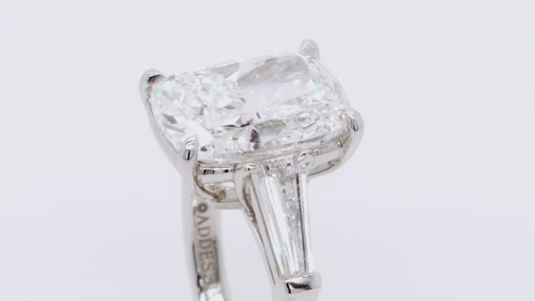 Elongated Cushion and Tapered Baguette Diamond Ring