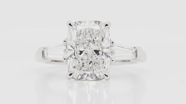 3 Carat Elongated Cushion & Tapered Baguette Diamond Ring