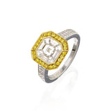 Invisible-Set Colorless & Fancy Yellow Diamond Ring