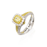 18kt yg/wg Fancy Intense Yellow Diamond 0.50ct SI1 Ring with 78 round diamonds on bezel and shank 0.63cttw G/SI1 and 14 fancy Yellow diamonds on shank and under bezel 0.14cttw