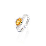 OVAL SHAPED CITRINE RING WITH 2 DIAMONDS, 03CTW. 8X6 CITRINE, 14KT WG.