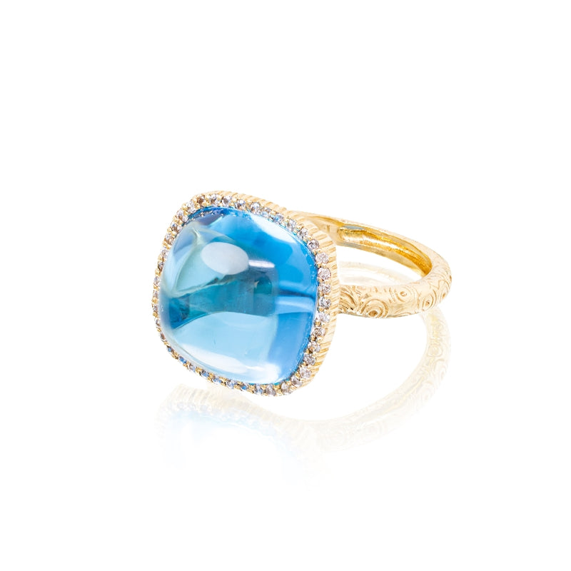 Blue Topaz & Diamond Cabochon Ring