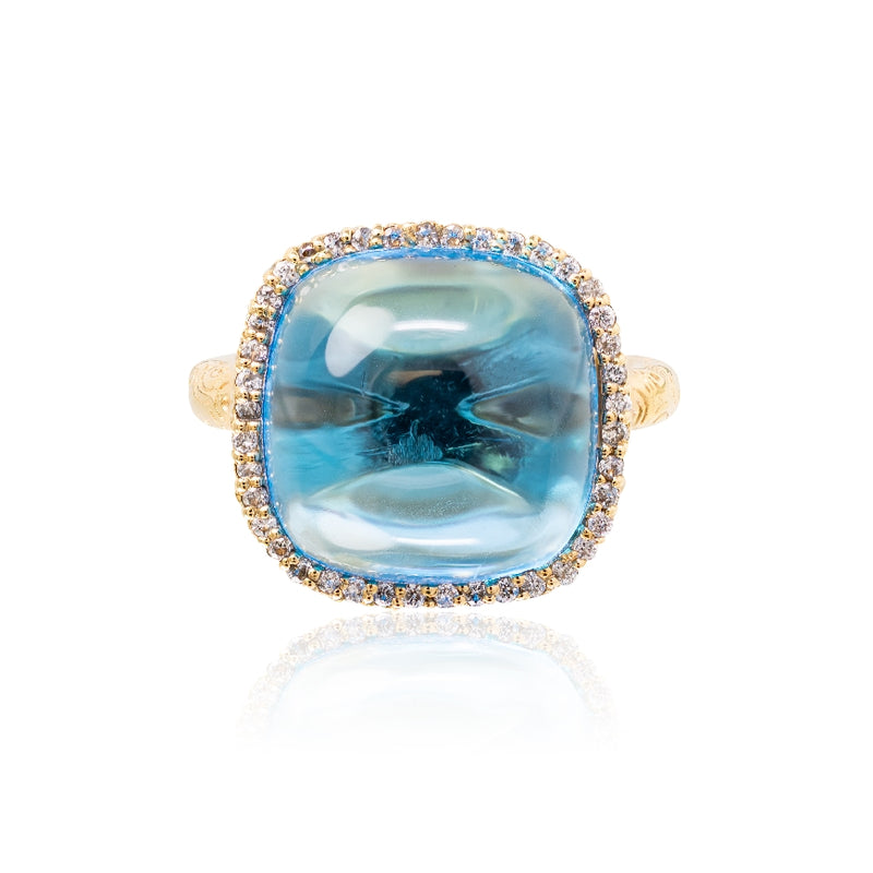 Blue Topaz & Diamond Cabochon Ring