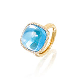 14KT Yellow Gold Blue Topaz and Diamond Cabachon Ring