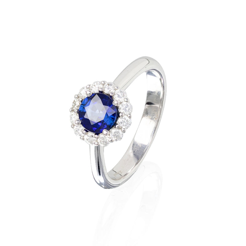 Blue Sapphire Ring with Diamond Halo