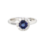 Blue Sapphire Ring with Diamond Halo