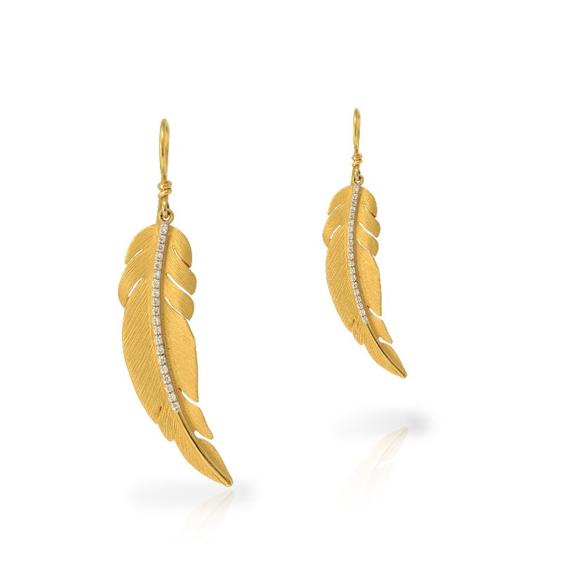 14KT Yellow Gold Curved Feather Earring