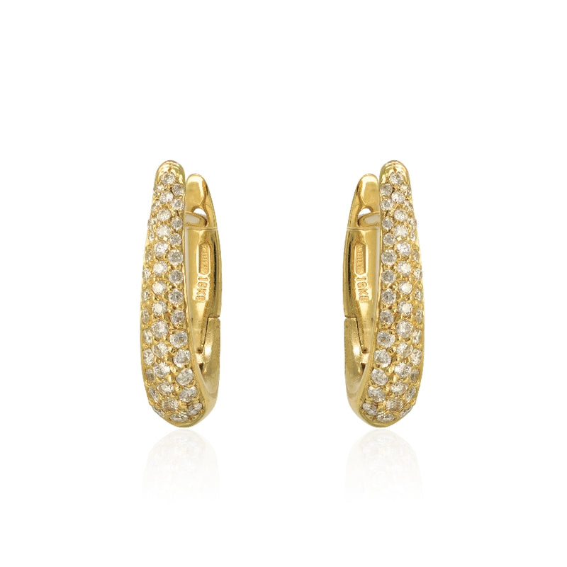 18KT Yellow Gold Diamond Pave Small Huggie Tapering Hoop Earrings