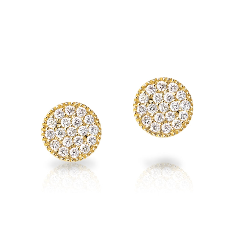 14kt Yellow Gold earring stud with .19cttw of pave set diamonds.
